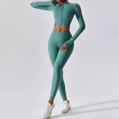 3 Pieces Workout Clothes Sports Bra High Waist Gym Leggings Long-Sleeved