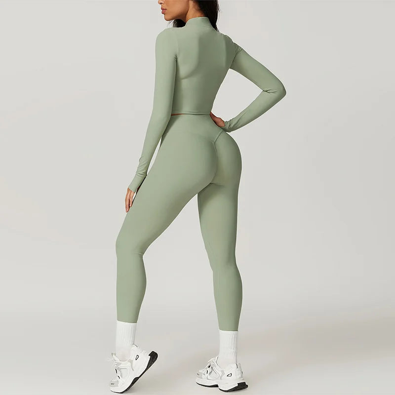 3 Pieces Workout Clothes Sports Bra High Waist Gym Leggings Long-Sleeved