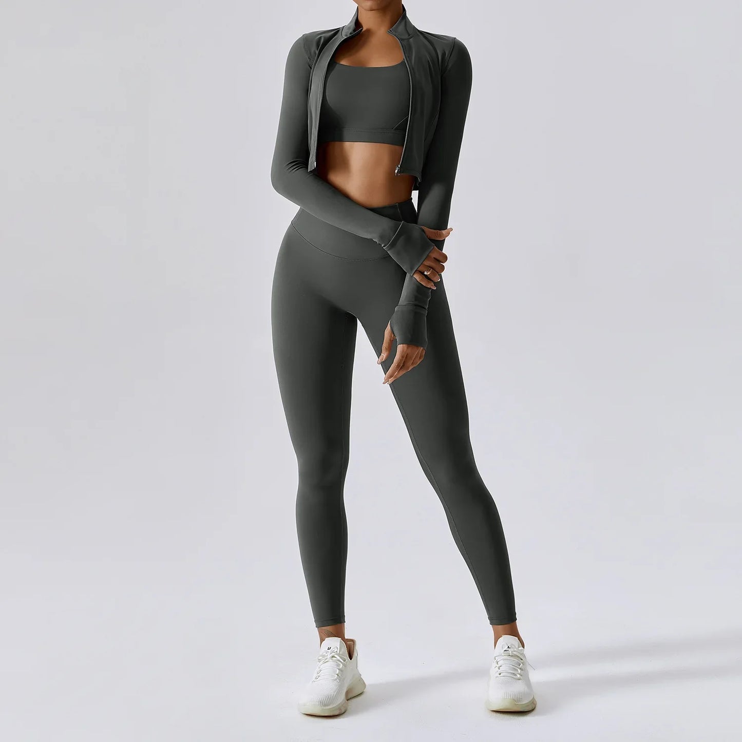 3 Pieces Workout Clothes Sports Bra High Waist Gym Leggings Long-Sleeved