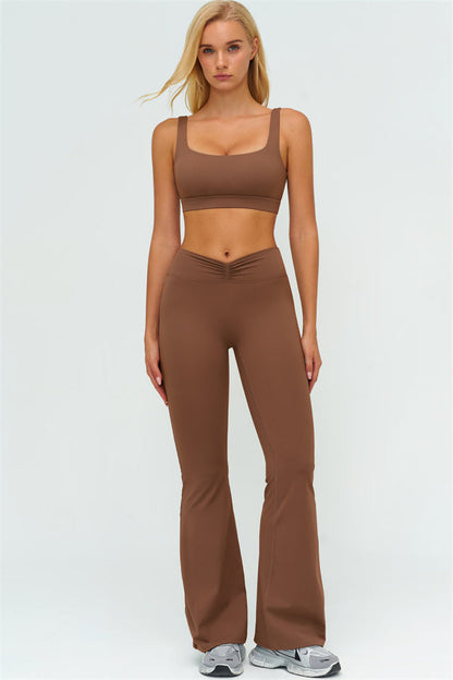 V-Back Sports Bra Flared Leggings 2-Piece Set