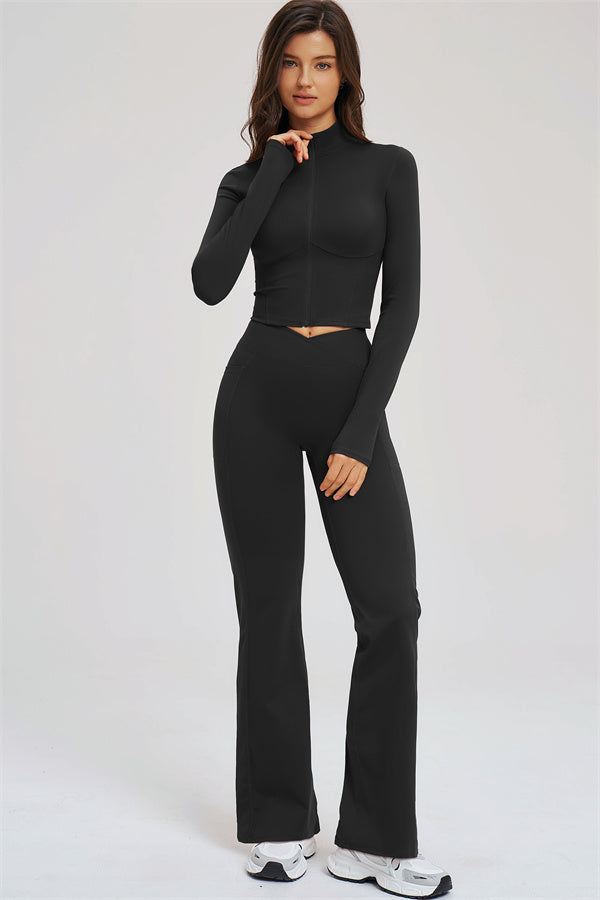 Zip Jacket + Flared Leggings 2-Piece Set