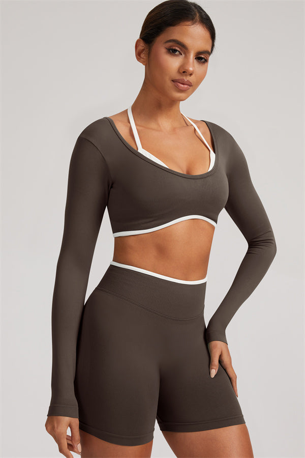 Long Sleeve Crop top Shorts 2-Piece Set