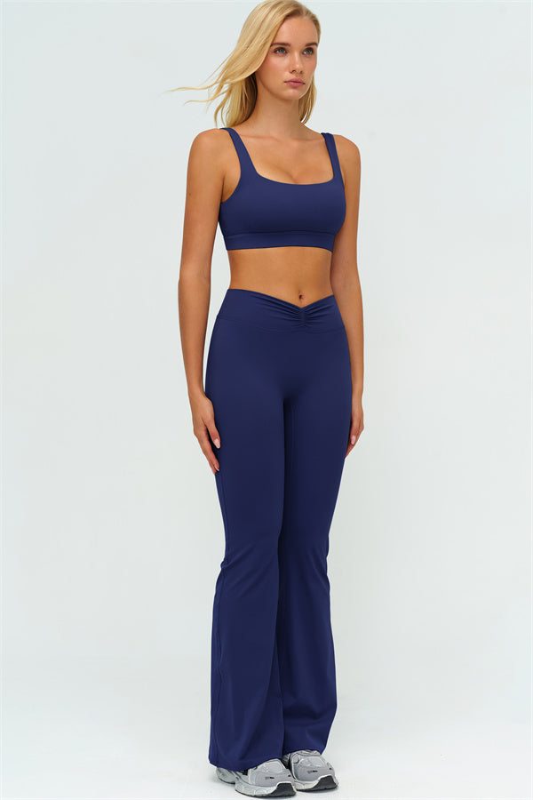 V-Back Sports Bra Flared Leggings 2-Piece Set