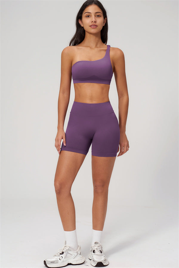 One-Shoulder Sports Bra Shorts 2-Piece Set