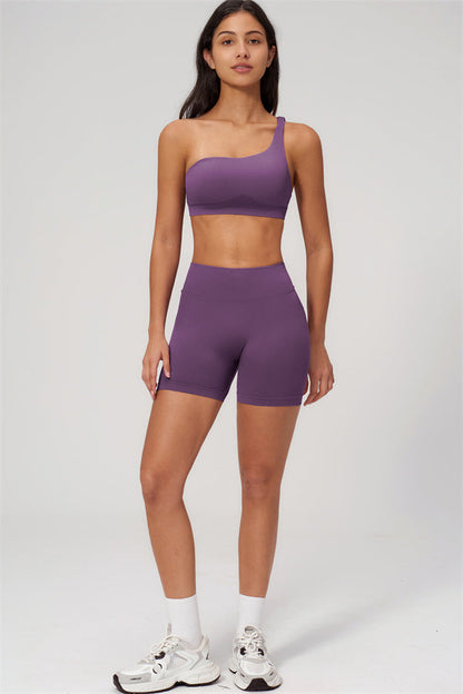 One-Shoulder Sports Bra Shorts 2-Piece Set