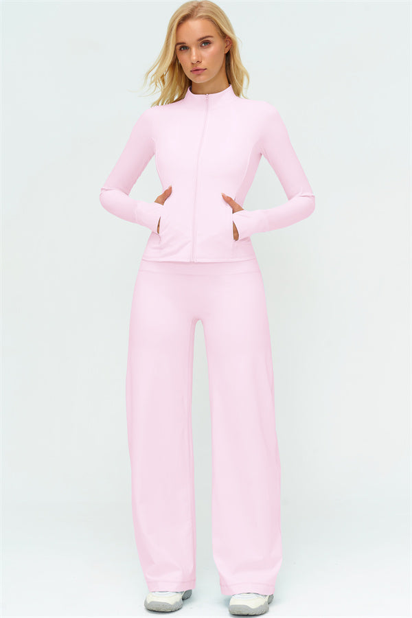 Zip Jacket New Straight Leg Pants 2-Piece Set