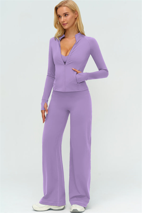 Zip Jacket New Straight Leg Pants 2-Piece Set
