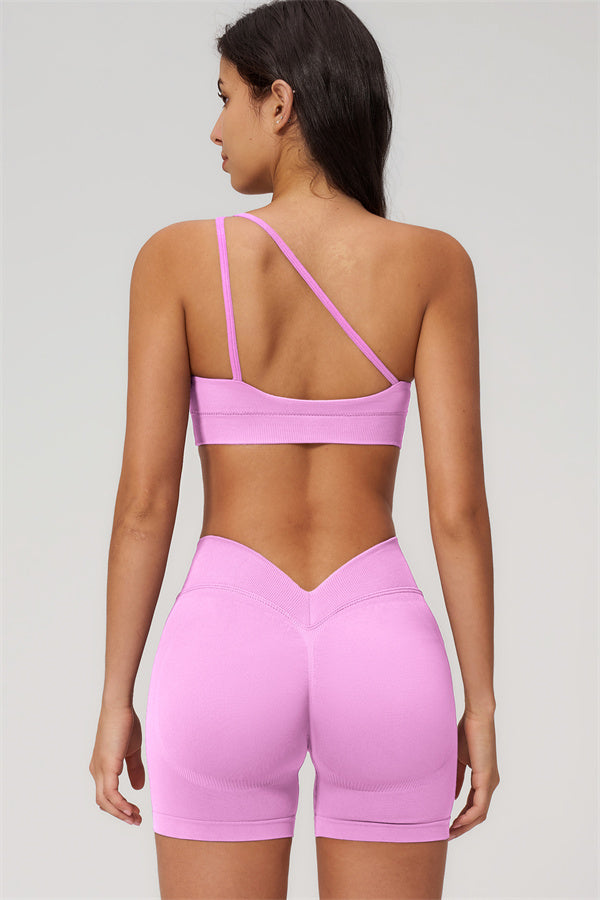 One-Shoulder Sports Bra Shorts 2-Piece Set