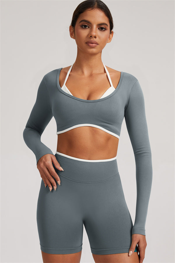 Long Sleeve Crop top Shorts 2-Piece Set