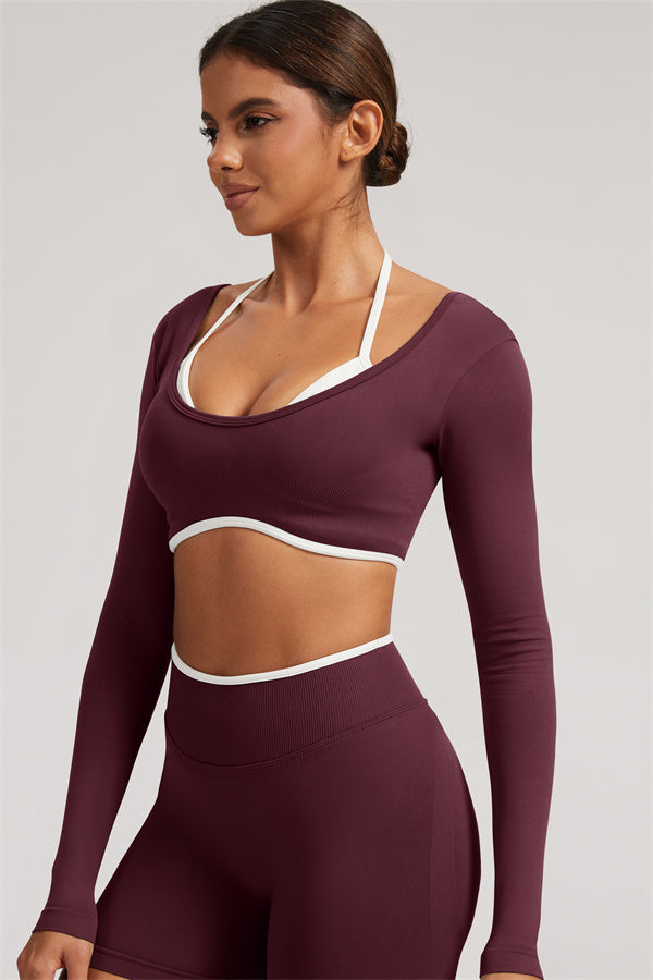 Long Sleeve Crop top Shorts 2-Piece Set