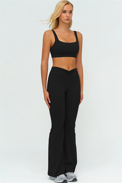 V-Back Sports Bra Flared Leggings 2-Piece Set