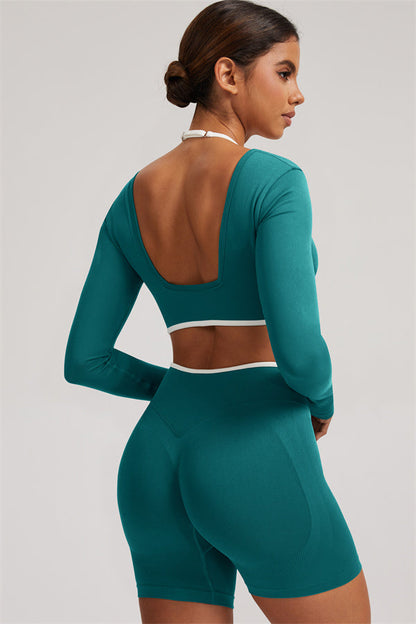 Long Sleeve Crop top Shorts 2-Piece Set
