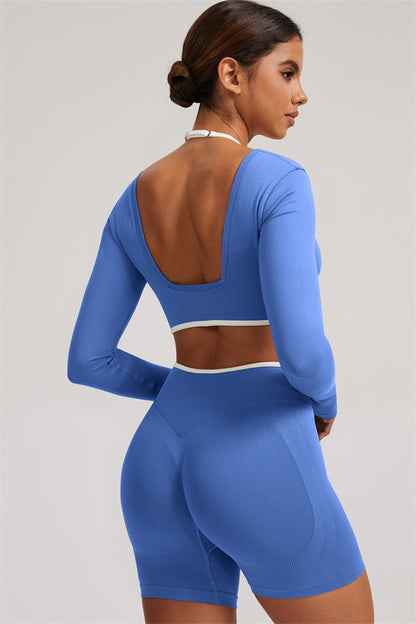 Long Sleeve Crop top Shorts 2-Piece Set