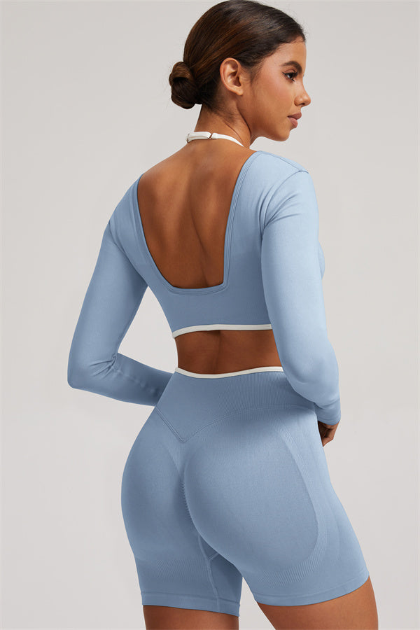 Long Sleeve Crop top Shorts 2-Piece Set