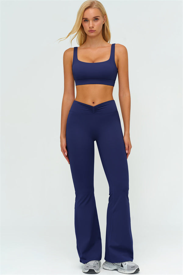 V-Back Sports Bra Flared Leggings 2-Piece Set