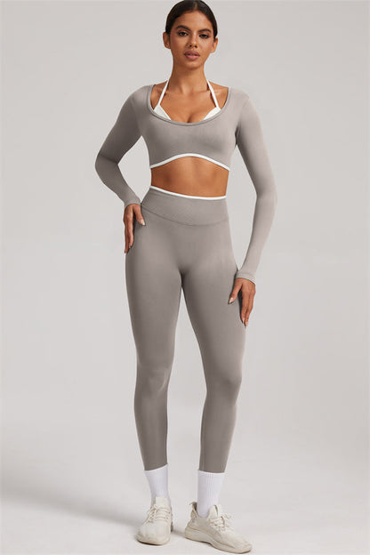Long Sleeve + Crop Top Leggings 2-Piece Set