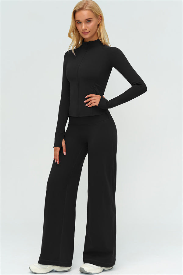 Zip Jacket New Straight Leg Pants 2-Piece Set