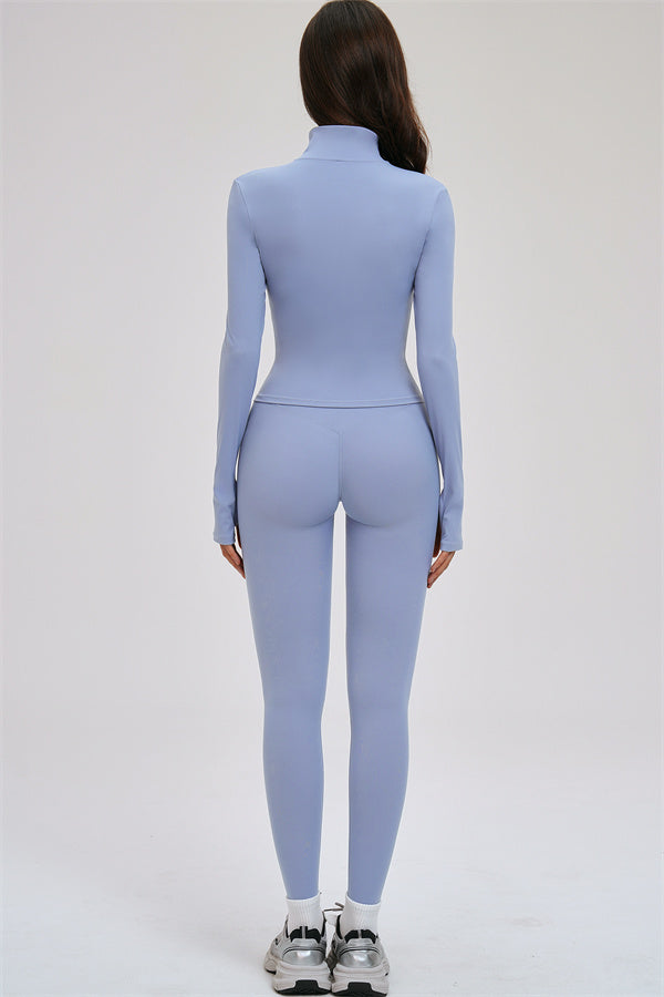 Zip Jacket Cross Back Sports Bra Leggings 3-Piece Set
