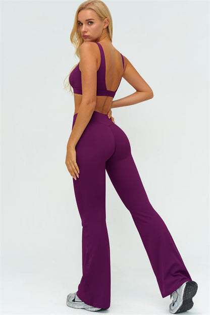 V-Back Sports Bra Flared Leggings 2-Piece Set