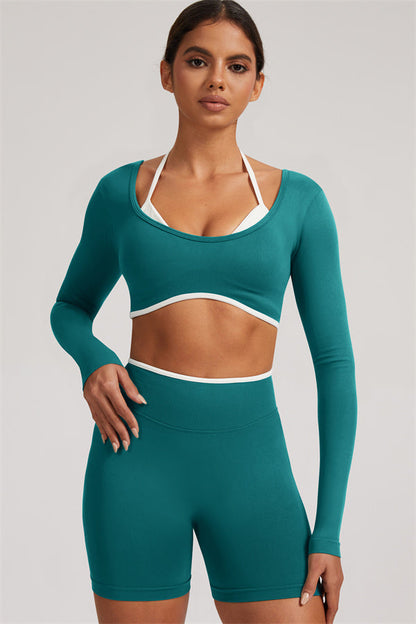 Long Sleeve Crop top Shorts 2-Piece Set