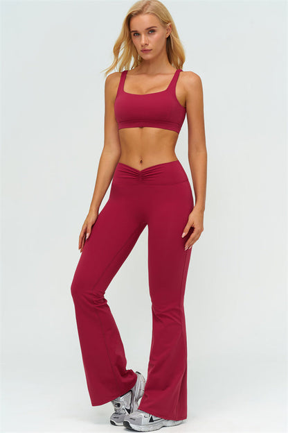 V-Back Sports Bra Flared Leggings 2-Piece Set