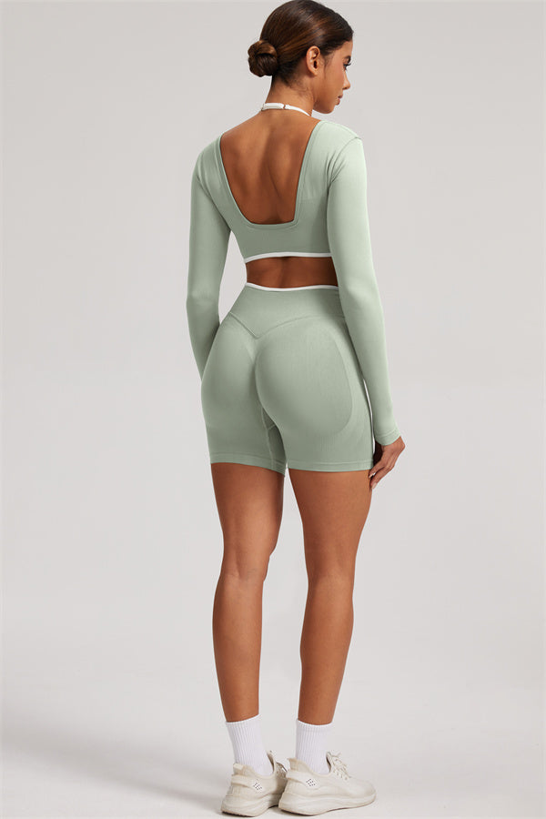 Long Sleeve Crop top Shorts 2-Piece Set