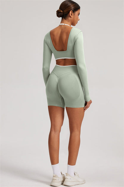 Long Sleeve Crop top Shorts 2-Piece Set