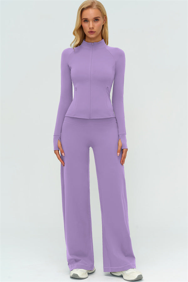 Zip Jacket New Straight Leg Pants 2-Piece Set