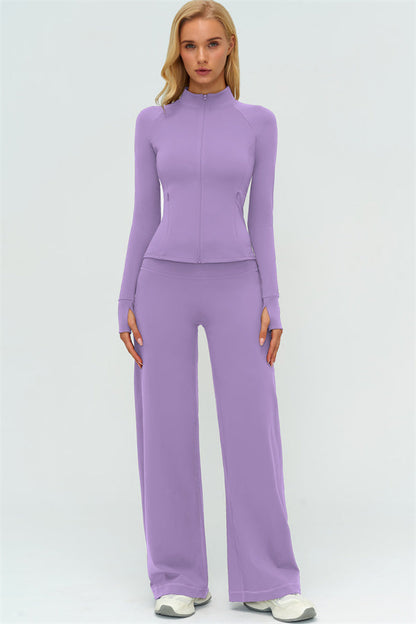 Zip Jacket New Straight Leg Pants 2-Piece Set
