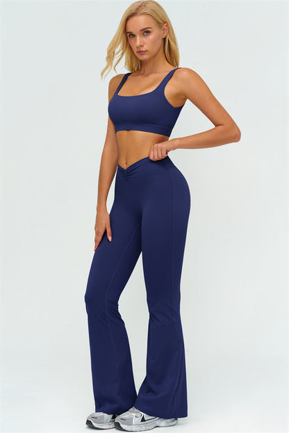V-Back Sports Bra Flared Leggings 2-Piece Set