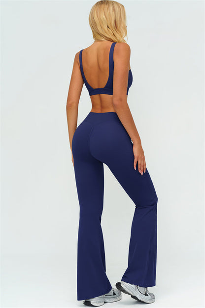 V-Back Sports Bra Flared Leggings 2-Piece Set