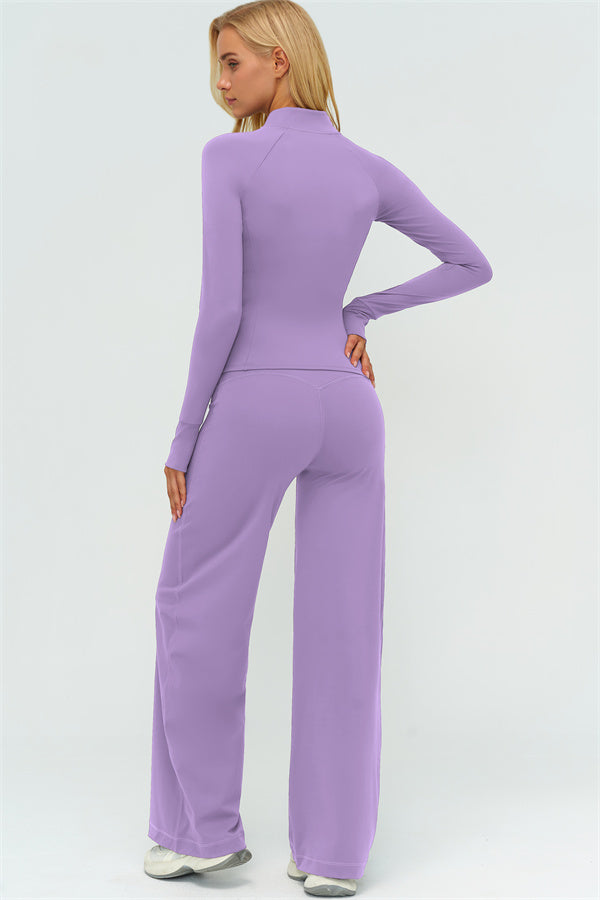 Zip Jacket New Straight Leg Pants 2-Piece Set