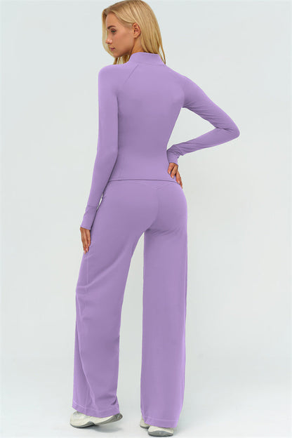 Zip Jacket New Straight Leg Pants 2-Piece Set
