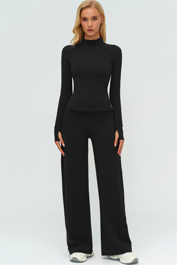 Zip Jacket New Straight Leg Pants 2-Piece Set
