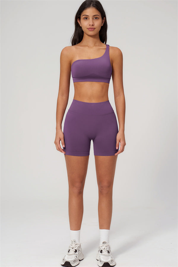 One-Shoulder Sports Bra Shorts 2-Piece Set