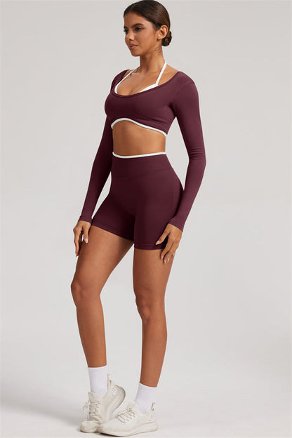 Long Sleeve Crop top Shorts 2-Piece Set
