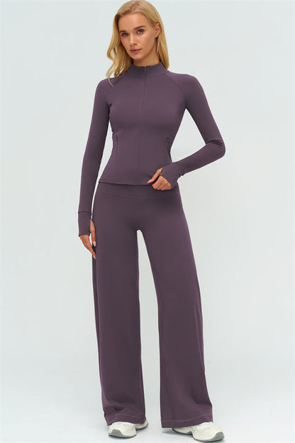 Zip Jacket New Straight Leg Pants 2-Piece Set