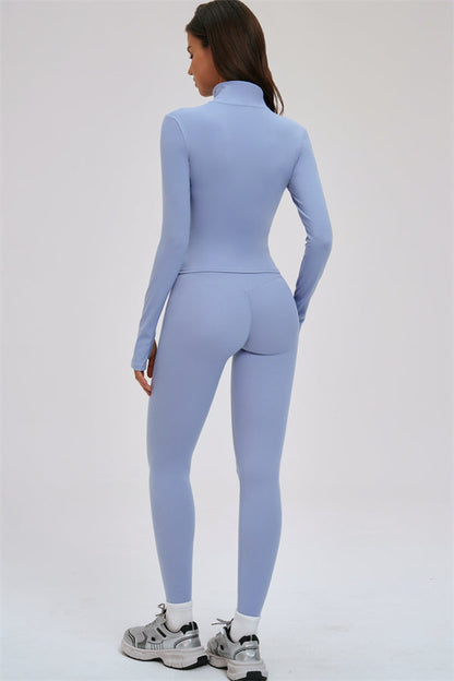 Zip Jacket Cross Back Sports Bra Leggings 3-Piece Set
