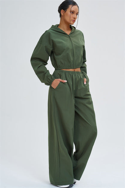 Crop Hoodie + Sweatpants 2-Piece Set