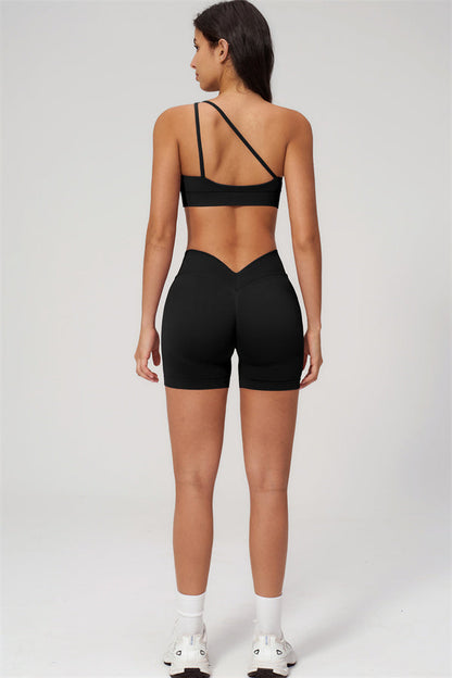 One-Shoulder Sports Bra Shorts 2-Piece Set