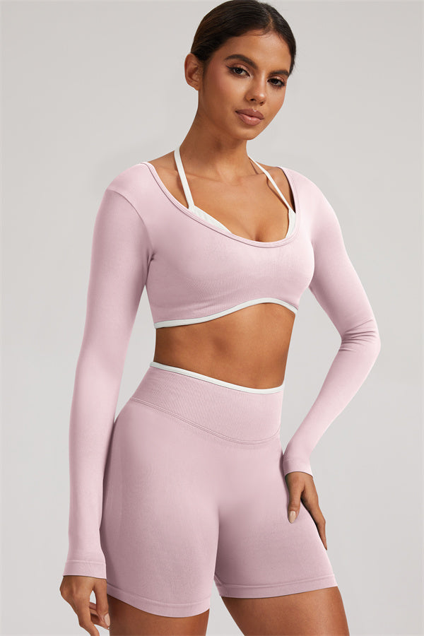 Long Sleeve Crop top Shorts 2-Piece Set