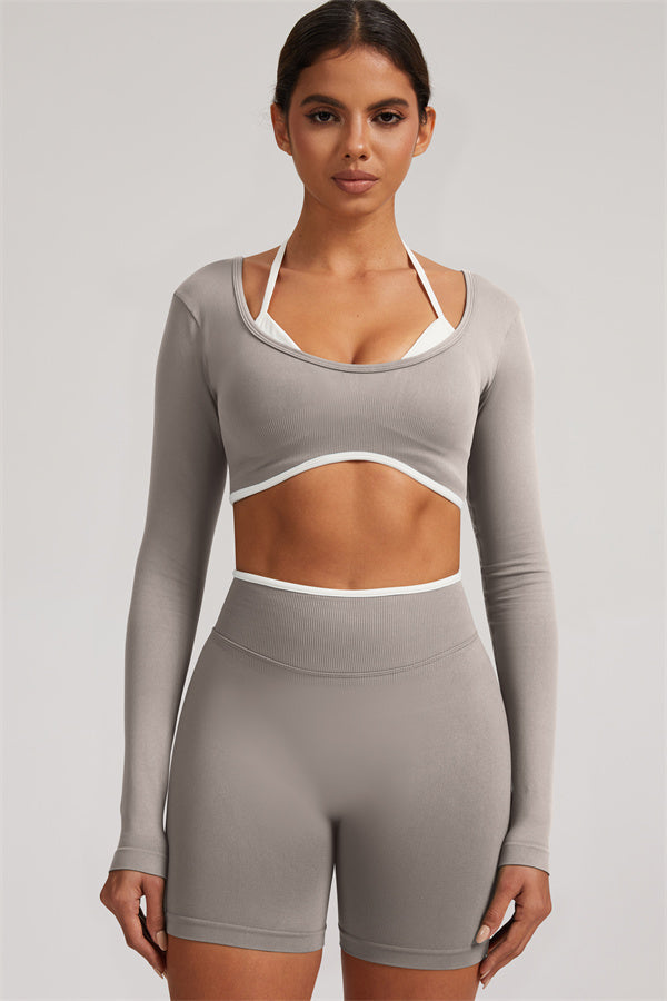 Long Sleeve Crop top Shorts 2-Piece Set
