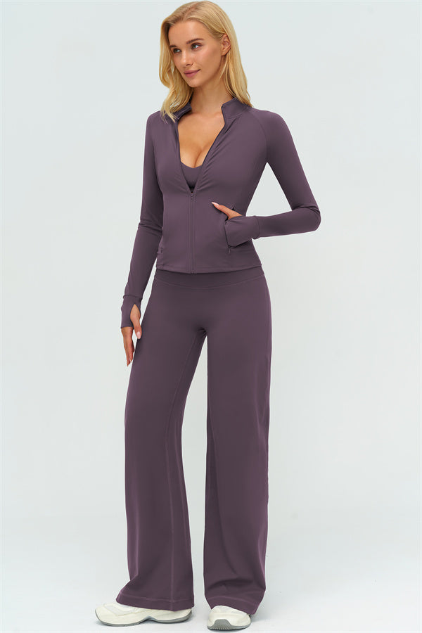 Zip Jacket New Straight Leg Pants 2-Piece Set