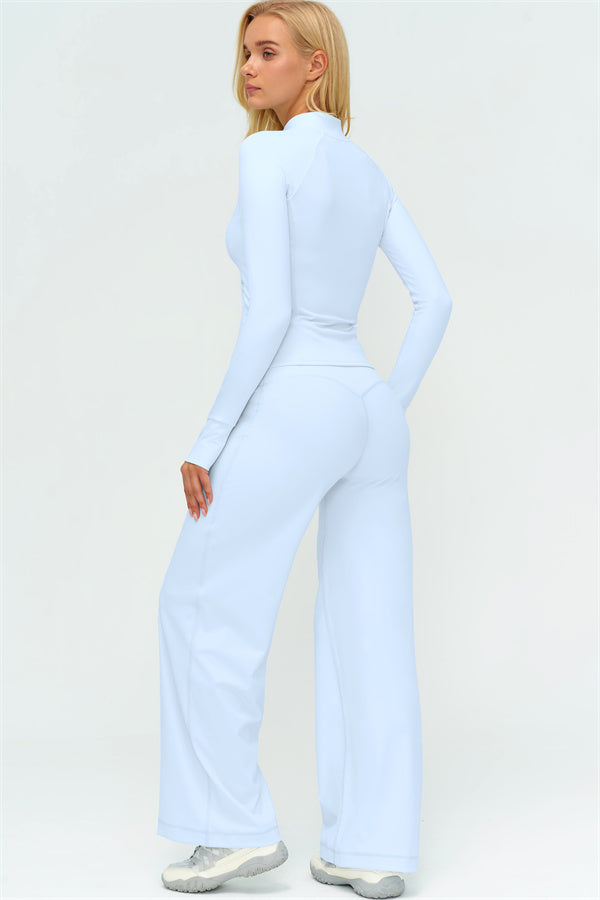 Zip Jacket New Straight Leg Pants 2-Piece Set