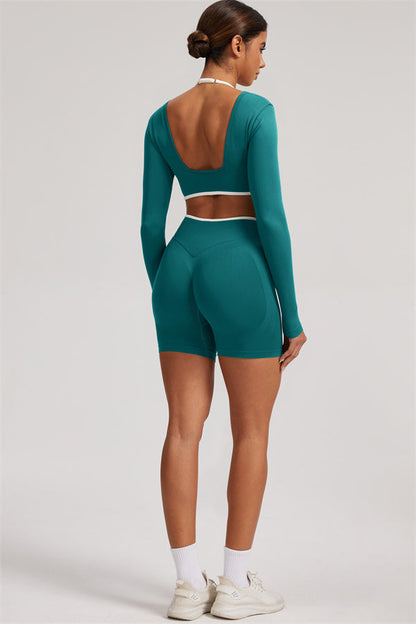 Long Sleeve Crop top Shorts 2-Piece Set