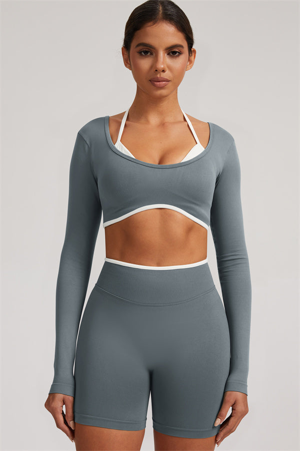 Long Sleeve Crop top Shorts 2-Piece Set