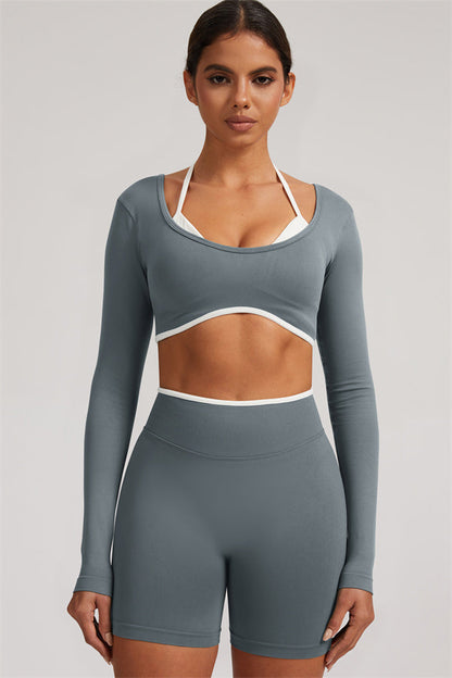 Long Sleeve Crop top Shorts 2-Piece Set