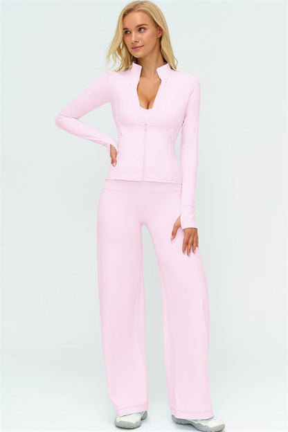 Zip Jacket New Straight Leg Pants 2-Piece Set