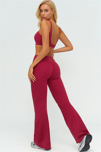V-Back Sports Bra Flared Leggings 2-Piece Set