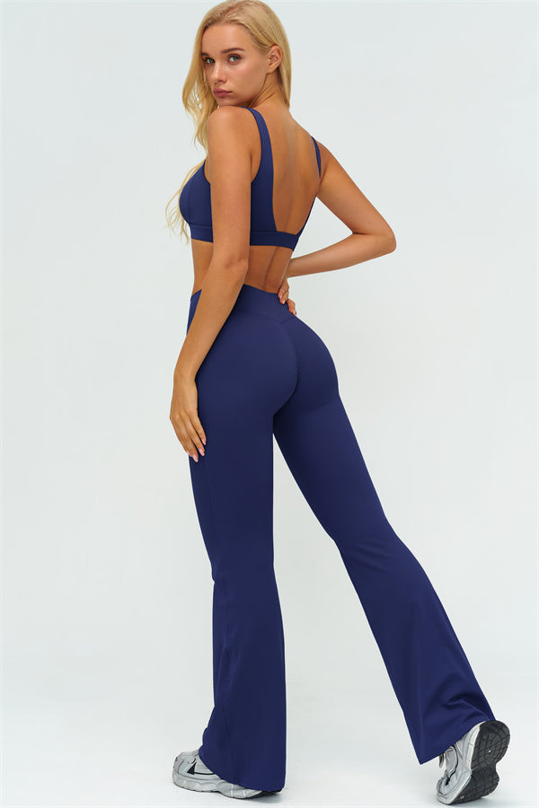 V-Back Sports Bra Flared Leggings 2-Piece Set